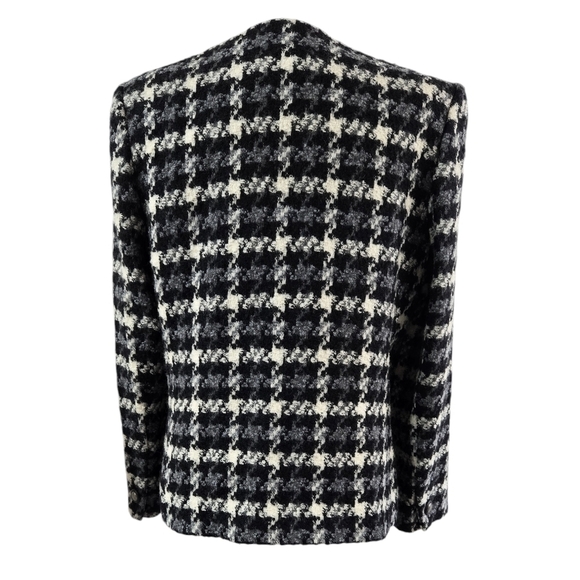 Vintage Talbots Cream Black Wool Blend Houndstooth Collarless Blazer Preppy - Picture 2 of 11